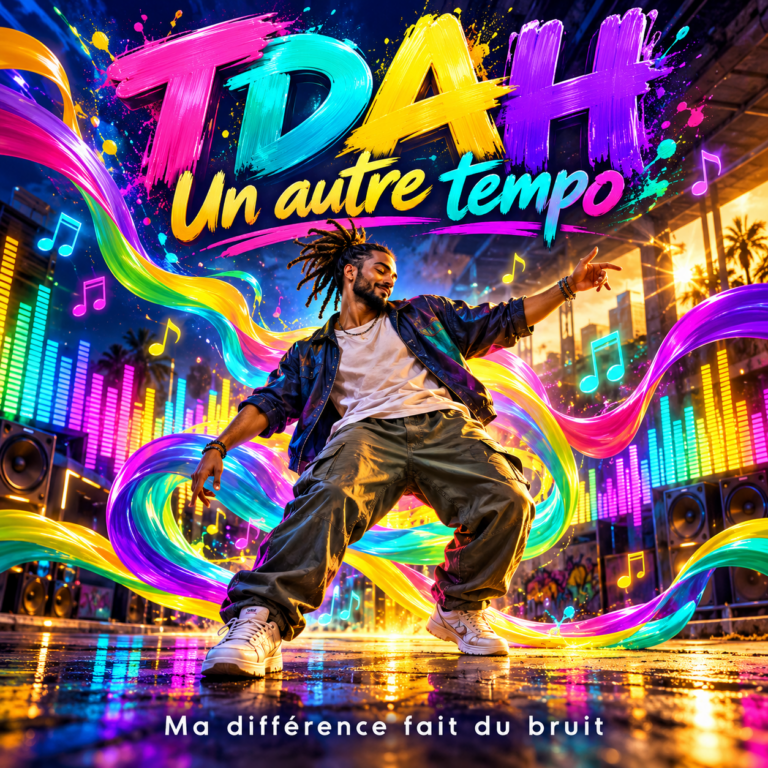 Pochette de TDAH — Un autre tempo : danseur et rubans multicolores